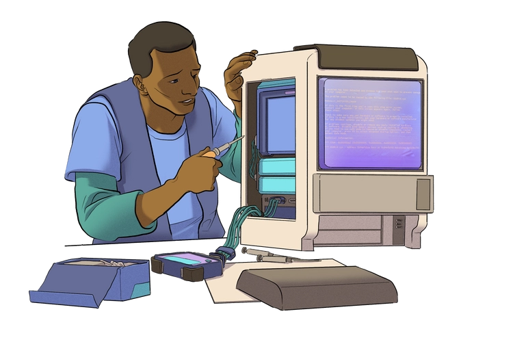 Illustration of a person working on a computer.